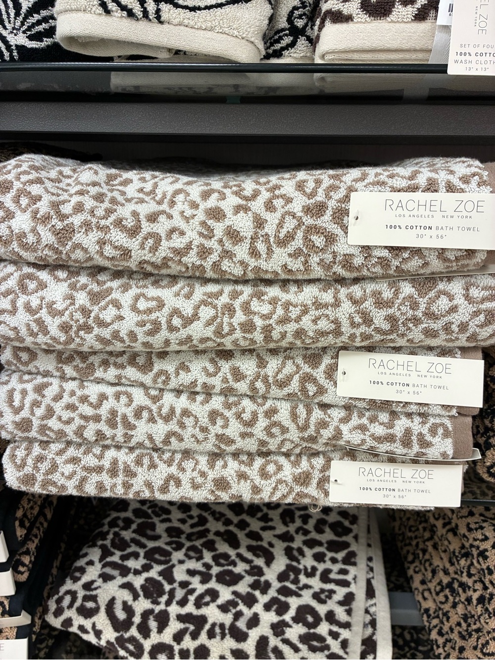 SET OF THREE Rachel Zoe Cream & Brown Leopard Cotton Bath Towel